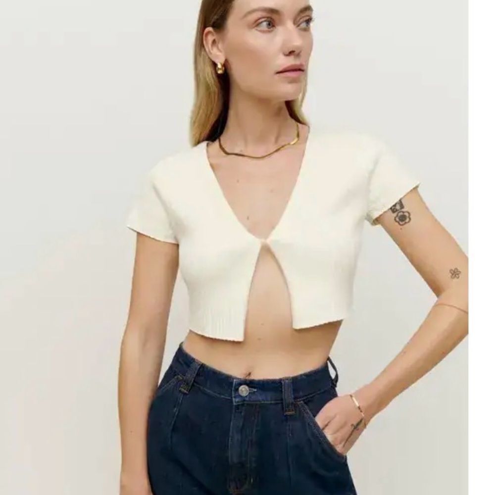 Reformation Anny Cotton Short Sleeve Cardigan Gossamer XS NWT